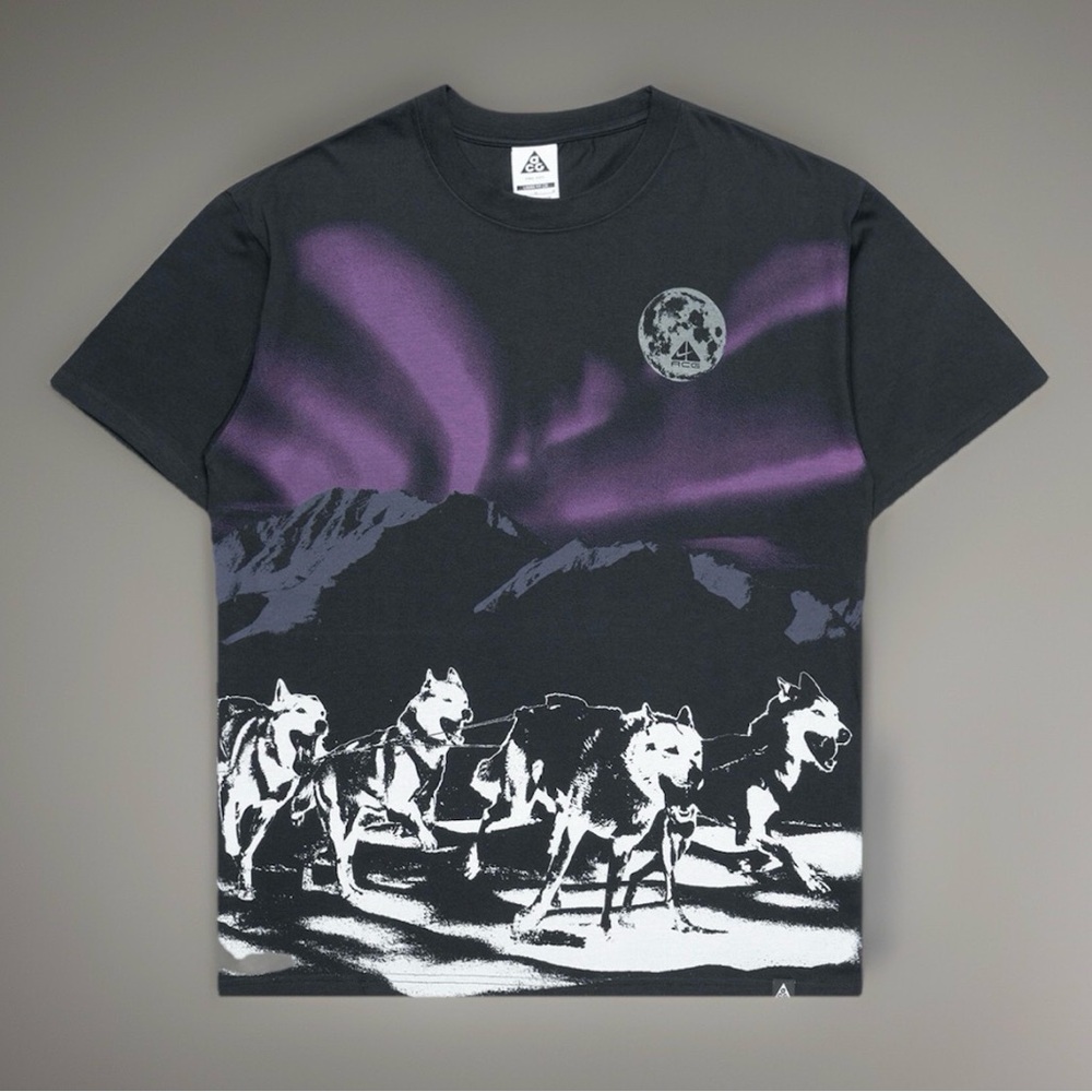 NEW Nike ACG Northern Lights T Shirt Mens Small Loose Fit Alaska Husky Dog Sled